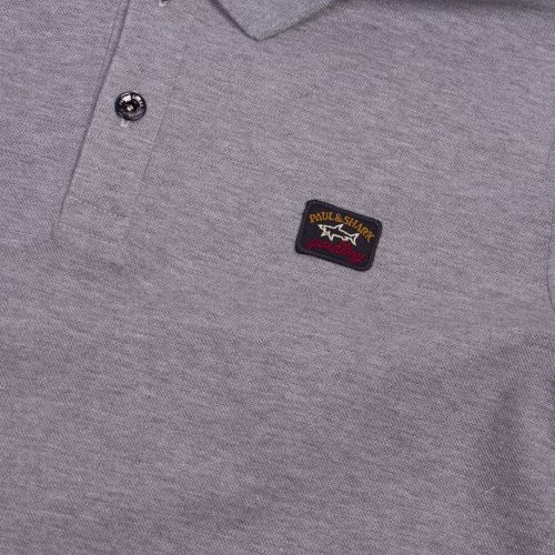 Mens Grey Melange Classic Logo Custom Fit L/s Polo Shirt