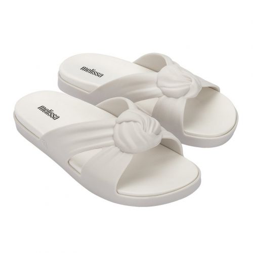 Womens White Plush Knot Slides 103647 by Melissa from Hurleys