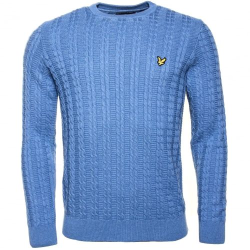 Mens Dusk Blue Cable Crew Knitted Jumper 35419 by Lyle and Scott from Hurleys