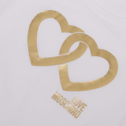 Womens Optical White Metallic Hearts Slim Fit S/s T Shirt 47881 by Love Moschino from Hurleys