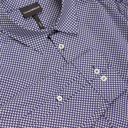 Mens Blue Tile Print Slim L/s Shirt 22282 by Emporio Armani from Hurleys