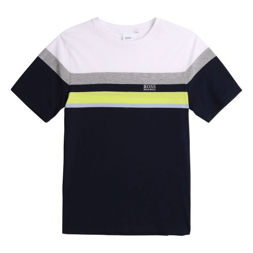 Boys Navy Colourblock Stripe S/s T Shirt 76294 by BOSS from Hurleys