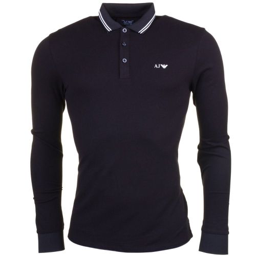 Mens Black Tipped Slim Fit L/s Polo Shirt 61351 by Armani Jeans from Hurleys