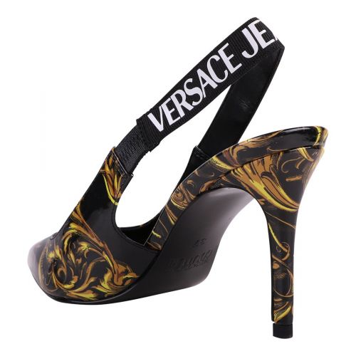Womens Black/Gold Baroque Patent Slingback Heels 101302 by Versace Jeans Couture from Hurleys
