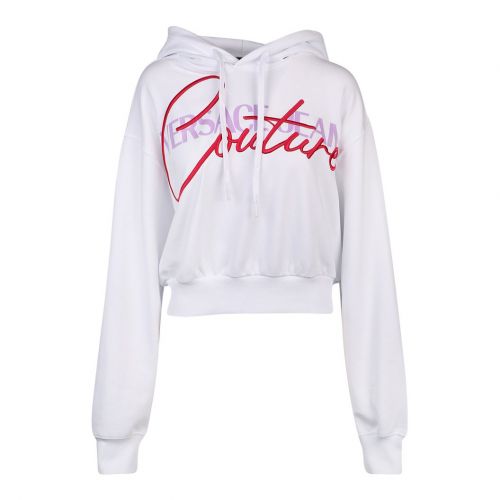 Womens White Signature Logo Crop Hoodie 103283 by Versace Jeans Couture from Hurleys