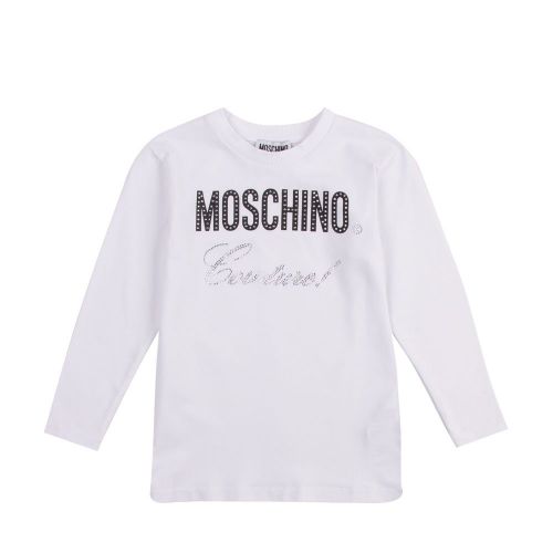 Girls White Couture Crystal L/s T Shirt 95189 by Moschino from Hurleys