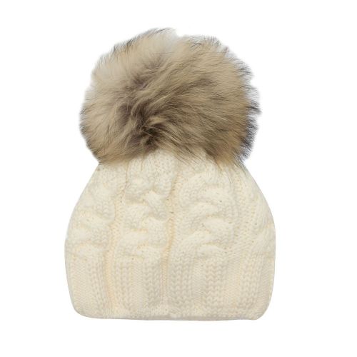 Girls Milk Cable Knitted Fur Beanie 90063 by Parajumpers from Hurleys