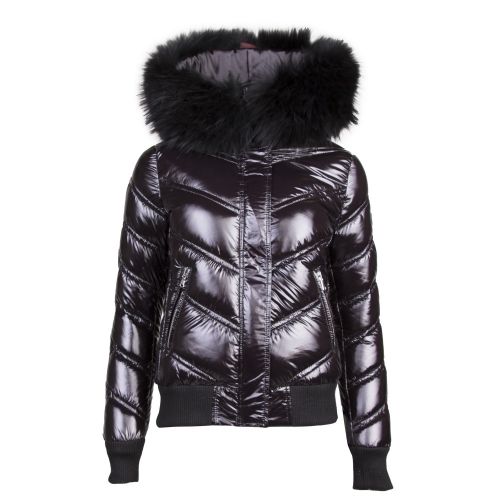 Womens Black High Gloss B214 Bomber Padded Jacket 30940 by Froccella from Hurleys