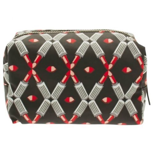 Womens Back & Silver Lipstick Lattice Wash Bag 11863 by Lulu Guinness from Hurleys
