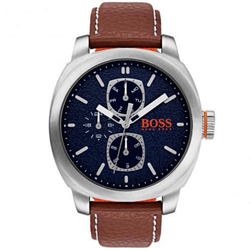 Mens Brown & Silver Cape Town Leather Strap Watch 18873 by BOSS from Hurleys