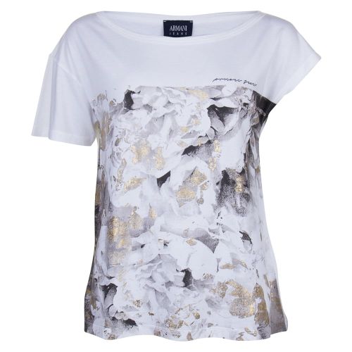 Womens White Graphic Floral S/s Tee Shirt 69783 by Armani Jeans from Hurleys