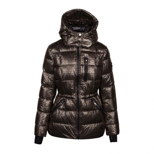 Womens Gold MK Metallic Foil Waisted Quilted Jacket 96870 by Michael Kors from Hurleys
