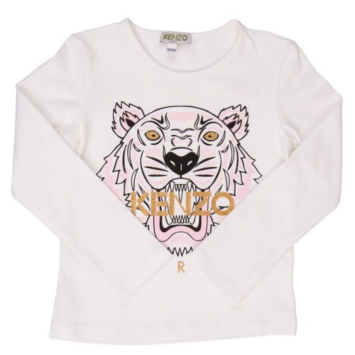 Girls Ecru Tiger 2 L/s T Shirt 11722 by Kenzo from Hurleys