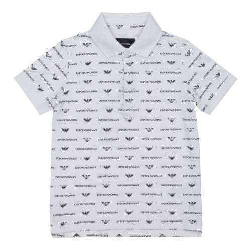 Boys White Multi Logo Print S/s Polo Shirt 38018 by Emporio Armani from Hurleys