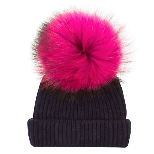 Womens Navy & Fuchsia Wool Hat With Changeable Fur Pom 15846 by BKLYN from Hurleys