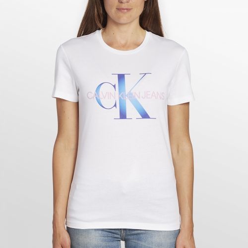 Womens Bright White/Blue Degrade Logo Slim Fit S/s T Shirt 39049 by Calvin Klein from Hurleys