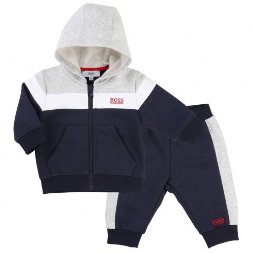 Baby Navy Colour Block Hooded Tracksuit 65354 by BOSS from Hurleys
