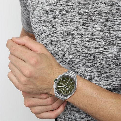 Mens Silver/Green Volane Bracelet Strap Watch