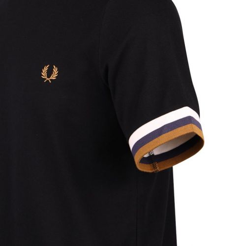 Mens Black Striped Cuff Pique S/s T Shirt 107968 by Fred Perry from Hurleys