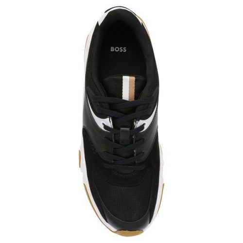 Mens Black/White Asher_Runn Leather Trainers 110063 by BOSS from Hurleys