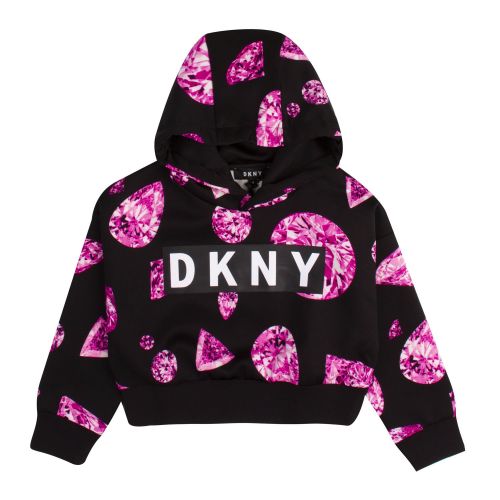 Girls Black/Pink Jewel Print Cropped Hooded Sweat Top 75339 by DKNY from Hurleys