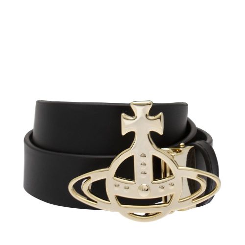 Womens Black/Gold Line Orb Buckle Leather Belt 81574 by Vivienne Westwood from Hurleys
