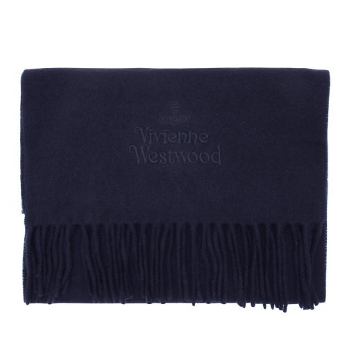 Dark Blue Embroidered Lambswool Scarf 77519 by Vivienne Westwood from Hurleys
