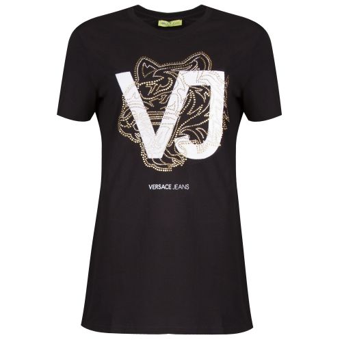 Womens Black Studded Tiger Logo S/s T Shirt 35927 by Versace Jeans from Hurleys