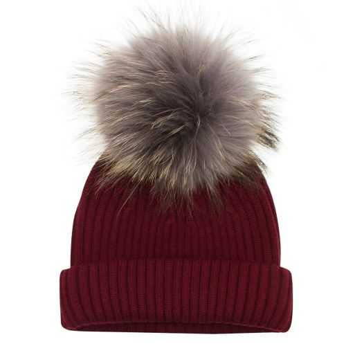 Womens Maroon & Dark Grey Wool Hat With Changeable Fur Pom 15834 by BKLYN from Hurleys