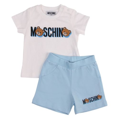Baby Cloud/Baby Blue Toy Shadow T Shirt & Shorts Set 58523 by Moschino from Hurleys