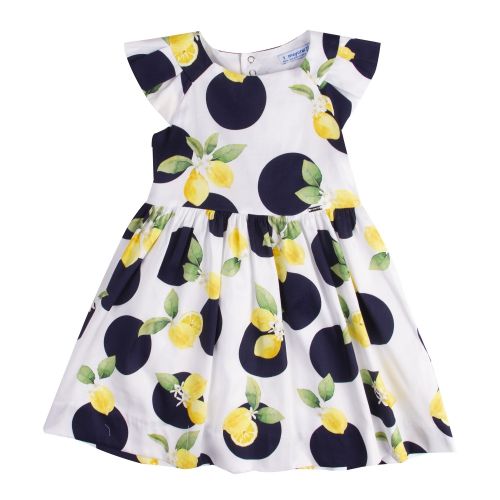 Girls White/Navy Lemon Spot Printed Dress 58301 by Mayoral from Hurleys