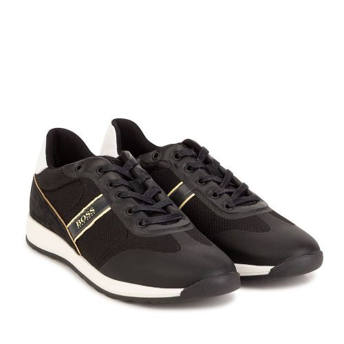 Boys Black Gold Trim Trainers (27-40) 91357 by BOSS from Hurleys