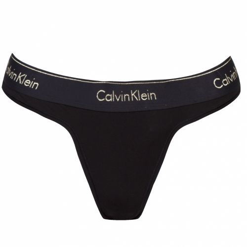 Womens Black/Gold Logo Band Thong 28972 by Calvin Klein from Hurleys