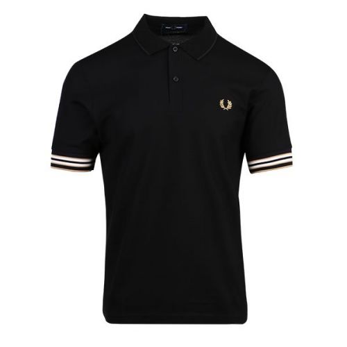 Mens Black Striped Cuff S/s Polo Shirt 108319 by Fred Perry from Hurleys