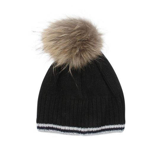 Womens Black Aboa Fur Knitted Hat 49004 by Pyrenex from Hurleys