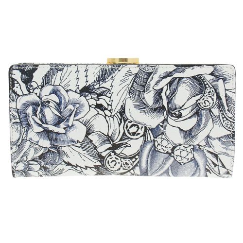 Womens Navy & Chalk Ink Roses Flat Frame Purse 72862 by Lulu Guinness from Hurleys