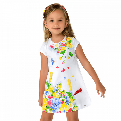 Girls White/Yellow Flower Printed Dress 40132 by Mayoral from Hurleys