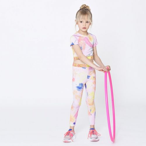 Girls Pink Multi Palm Print Leggings 104433 by Billieblush from Hurleys