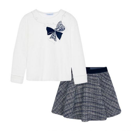 Girls Navy Plaid Skirt & L/s T Shirt Set 96052 by Mayoral from Hurleys