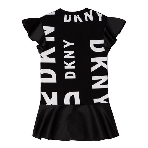Girls Black Logo Print Ruffle Dress 94034 by DKNY from Hurleys