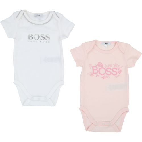 Baby Pale Pink/White Branded 2 Pack Bodysuits 38193 by BOSS from Hurleys