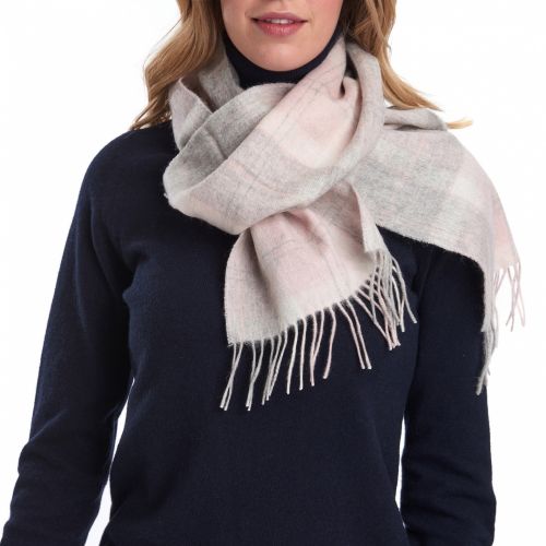 Womens Pink/Grey Tartan Lambswool Scarf 47518 by Barbour from Hurleys