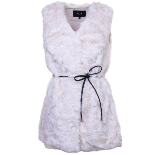 Womens Sandshell Viperlo Long Faux Fur Waistcoat 61073 by Vila from Hurleys