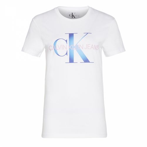 Womens Bright White/Blue Degrade Logo Slim Fit S/s T Shirt 39046 by Calvin Klein from Hurleys