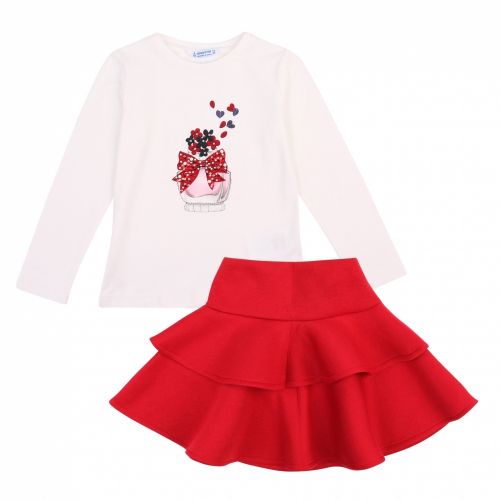 Girls Natural/Red Perfume L/s T Shirt & Skirt Set 48505 by Mayoral from Hurleys