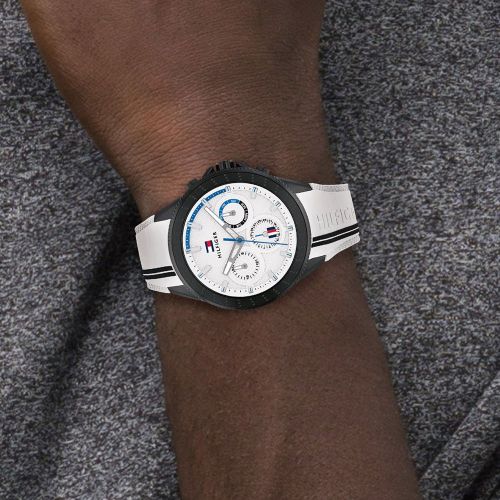 Mens White/Black Aiden Silicone Strap Watch 94813 by Tommy Hilfiger from Hurleys