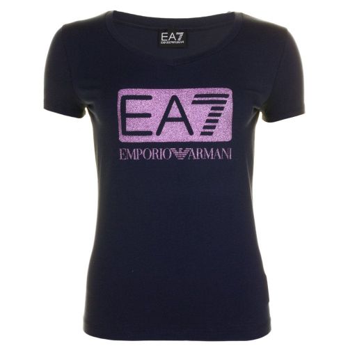 Womens Blue Training Logo Series Glitter S/s Tee Shirt 64437 by EA7 from Hurleys