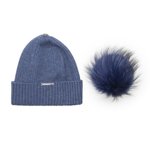 Womens Steel Blue/Navy Bobble Hat with Fur Pom 98650 by BKLYN from Hurleys