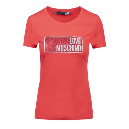 Womens Red Metallic Tab Slim Fit S/s T Shirt 101375 by Love Moschino from Hurleys
