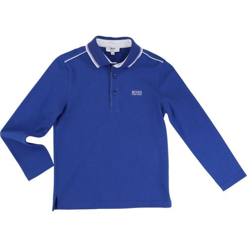 Boys Blue Tipped Branded L/s Polo Shirt 16684 by BOSS from Hurleys
